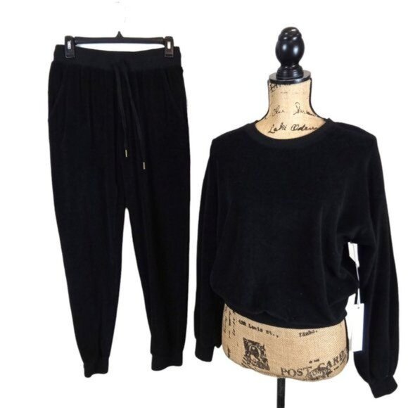 Young Fabulous & Broke Black Velvet Coraline Crewneck Sweatshirt Top XS NWT - Picture 7 of 7